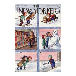 1939 Vintage New Yorker Cover, February 4, William Steig Illustration, Winter Sports For Sale