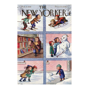 1939 Vintage New Yorker Cover, February 4, William Steig Illustration, Winter Sports