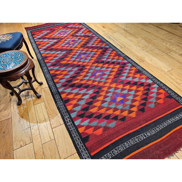 Vintage Moroccan Tribal Kilim Runner, Handwoven Wool, Geometric Pattern, 5x13 For Sale - Image 15 of 18
