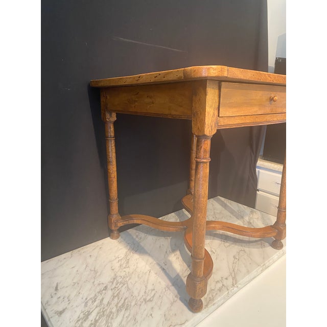 19th Century French Side Table With Embossed Leather Top and X-Form Stretcher For Sale - Image 11 of 11