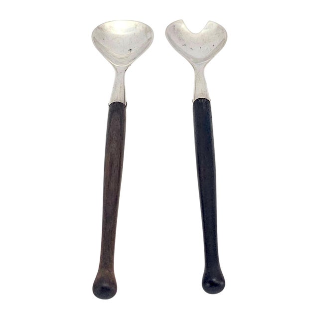Mid-Century Modern Mid 20th Century Jacob Grimminger Mid-Century German Sterling Silver and Hardwood Serving Set For Sale - Image 3 of 9