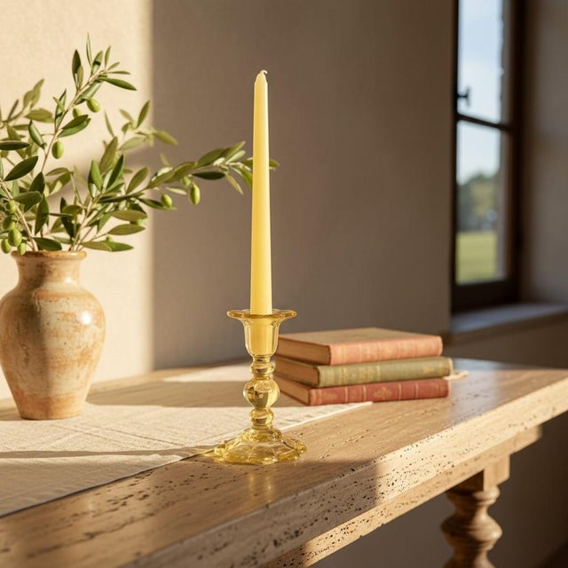 Glass Vintage Italian Yellow Art Glass Candlestick-Franco-Creazioni Esclusive-Taper For Sale - Image 7 of 11