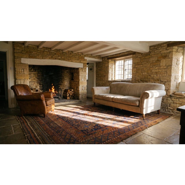 1875s Blue Navy Geometric Tribal Afghan Baluch Main Rug 5' X 7' Handknotted Wool Carpet For Sale - Image 9 of 9