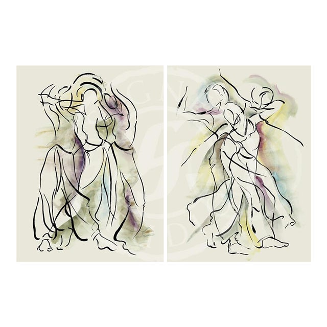 Semi Abstract Figurative Giclee Reproduction Prints - Set of 2 For Sale