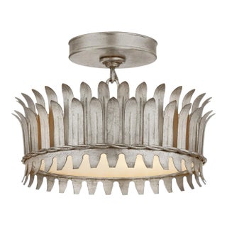 Suzanne Kasler for Visual Comfort Signature Leslie 12" Semi-Flush in Burnished Silver Leaf with Frosted Glass For Sale