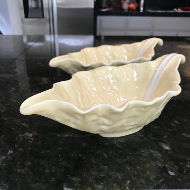 Yellow Vintage Bordallo Pinheiro Cabbage Leaf Sauce Bowls - A Pair For Sale - Image 8 of 9