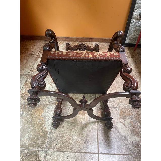 Antique Gothic Jacobean Style Carved Ornate Walnut Throne Accent Chair For Sale - Image 11 of 11