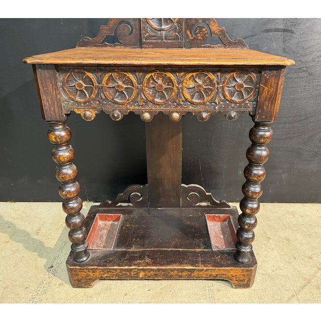 Brown Carved Oak Hallstand, 1870 For Sale - Image 8 of 11