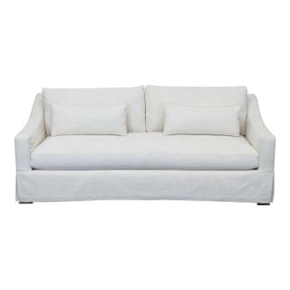 Restoration Hardware Belgian White Slipcovered Fabric Loveseat With Cushions For Sale