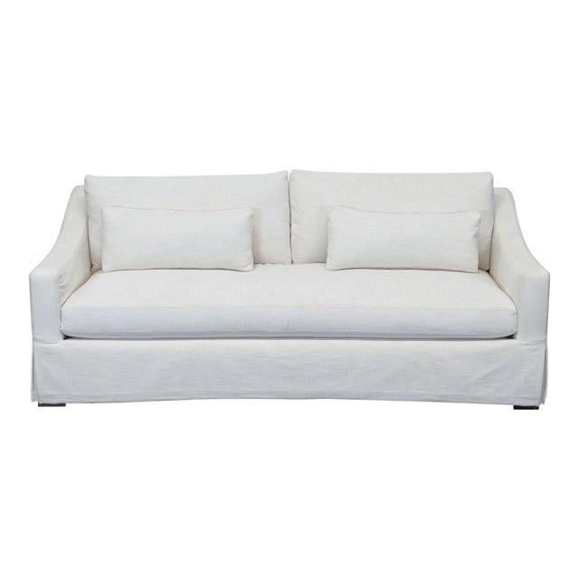 Restoration Hardware Belgian White Slipcovered Fabric Loveseat With Cushions For Sale