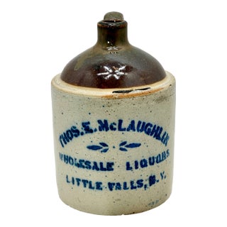 Nice Small Antique 1/2 Gallon Size Stoneware Wholesale Liquor Merchants Jug From Little Falls New York For Sale