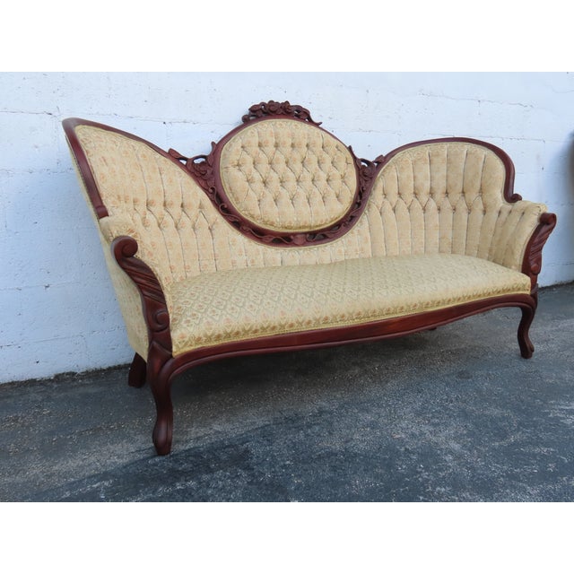 Victorian Style Carved Solid Mahogany Sofa Couch 6360 For Sale - Image 11 of 15