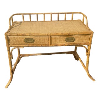 1970s Fine Vintage Campaign Style Burnt Bamboo Rattan Ladies Writing Desk For Sale