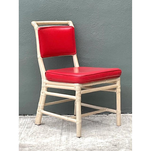 Red Vintage McGuire Red Upholstered Rattan Desk Chair For Sale - Image 8 of 12