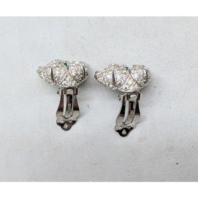 Silver Vintage 1950s Signed Jomaz Pavé Clear Rhinestone & Faux-Sapphire Flower Clip Earrings-2 Pieces For Sale - Image 8 of 8