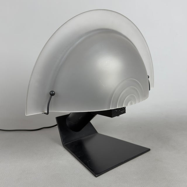 Modernist Opal Glass Half-Moon Metal Table Lamp, 1980s For Sale - Image 13 of 13