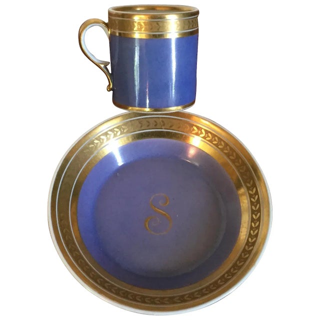 1800 - 1810 French Empire Porcelain Monogrammed "S" Coffee Can/Tea Cup & Saucer - 2 Pieces For Sale - Image 11 of 11