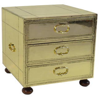 Sarreid Three-Drawer Small Brass Clad Chest For Sale