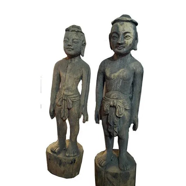Chinese Late 19th Century Asian Antique Acupuncture Man Wooden Statue 2 For Sale - Image 3 of 4