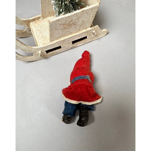 1940s Vintage German Putz Santa in Snowy Sleigh With Bottle Brush Tree For Sale - Image 12 of 15