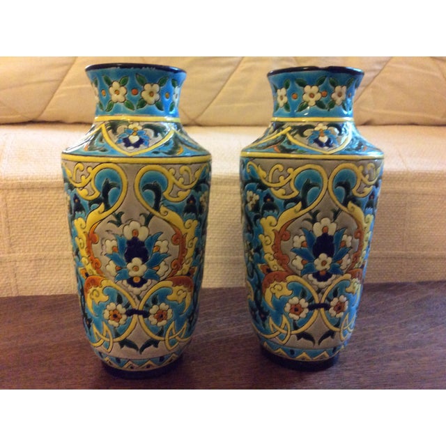 Cerulean 19th Century French Enameled Longwy Vases - a Pair For Sale - Image 8 of 12