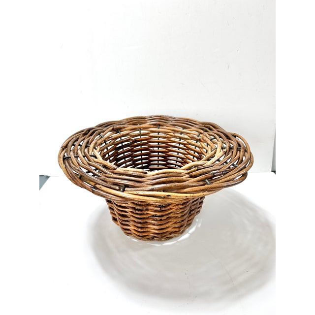 Late 20th Century Vintage Rattan Pedestal Basket – Boho Wicker Footed Bowl, Planter or Centerpiece For Sale - Image 5 of 9