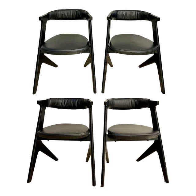 Tom Dixon “Slab” Dining Chairs With Black Leather Seats & Back Pads - Set of 4 For Sale