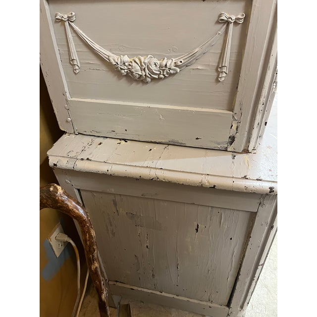 Late 19th Century Painted French 2 Piece Cabinet. Cabinet Has Pegs That Go in to Bottom Piece For Sale - Image 4 of 9