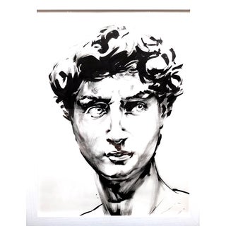 “David 1” Contemporary Classical Style Ink Portrait Drawing by James Repton, Framed For Sale