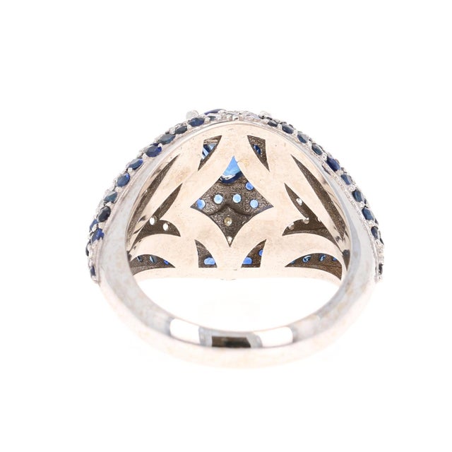 Roshe Jewels, Sapphire Ring With Diamond 18k White Gold Cocktail Ring, Size 7 For Sale - Image 4 of 9