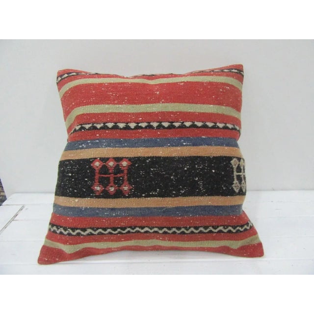 Handwoven Striped Embroidered Turkish Kilim Pillow Cover For Sale - Image 4 of 4