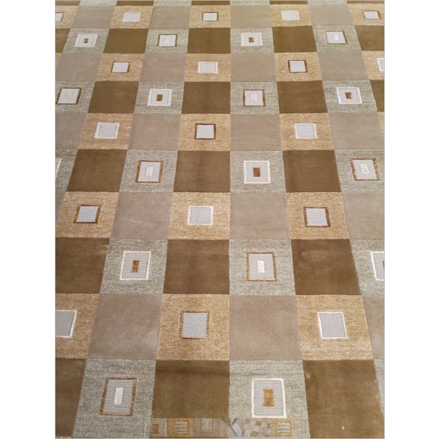 Modern Geometric Checkerboard-Patterned Hand-Knotted Rug. 8'x 10'7" For Sale - Image 4 of 13