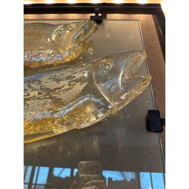 Metal Large 30 Inch Murano Style Art Glass Fish Wall Sculpture in Architectural Steel Frame For Sale - Image 7 of 9