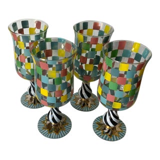 Mackenzie Childs Hand Painted Wine Glasses - Set of 4 For Sale