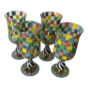 Mackenzie Childs Hand Painted Wine Glasses - Set of 4