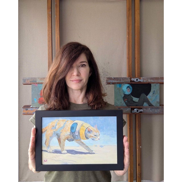 Early 21st Century Cat Becoming by Shelli Langdale | Acrylic on Yupo paper Orange cat wearing a space suit. For Sale - Image 5 of 5
