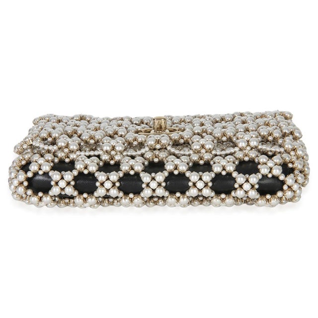 2020s Black Gold Metal Pearl Embellished Mini Flap Bag For Sale - Image 5 of 9