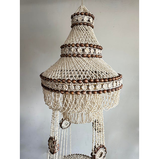 Shabby Chic Palm Beach Boho Cowrie Shell 6 Foot Hanging Planter For Sale - Image 3 of 9