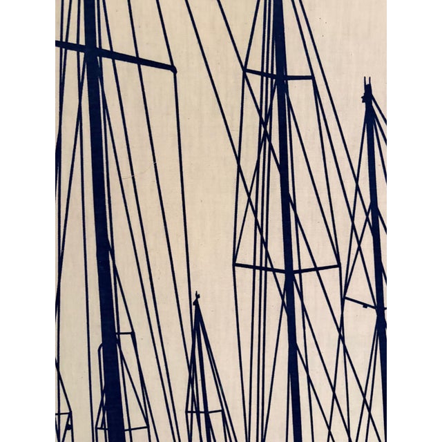 Vintage Marüshka Navy Blue Sailboats Nautical Screen Print on Canvas For Sale In Detroit - Image 6 of 9