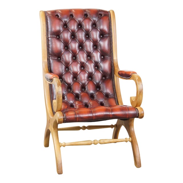 English Chesterfield Armchair in Cowhide Leather For Sale