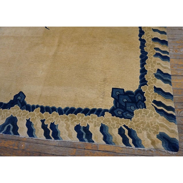 1890s Ivory Blue Tan Antique Chinese Peking Dragon Carpet 8' X 9'8" Wool Rug For Sale - Image 10 of 14