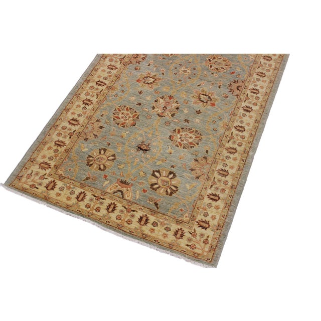 Shabby Chic Ziegler Blue/Gold Wool Runner Rug- 4'1'' X 11'2'' For Sale - Image 4 of 10