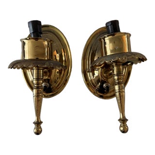 Pair of Vintage Brass Electric Light Sconces For Sale
