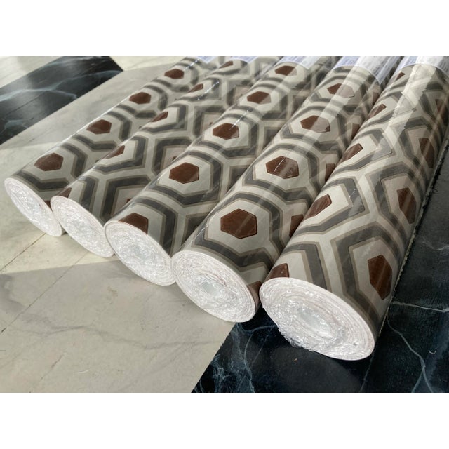 2020s 5 Rolls of Cole & Son Hicks’ Hexagon Wallpaper - Geometric Taupe, Gray & Bronze Pattern 95/3017 For Sale - Image 5 of 12
