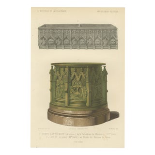 Ferdinand Séré, Würzburg Bronze Font and Rouen Lead Washbasin, 1851, Chromolithograph For Sale