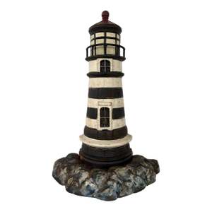 Vintage Cast Iron Lighthouse Doorstop in Black & White — Two-Piece Nautical Decor