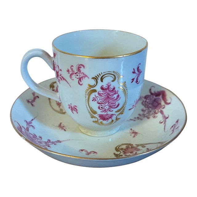 Antique 18th Century German Porcelain Puce Tea Cup & Saucer For Sale