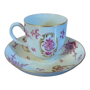 Antique 18th Century German Porcelain Puce Tea Cup & Saucer
