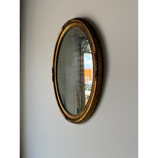 Vintage Hollywood Regency French - Style Gold Wood Oval Wall Mirror For Sale - Image 4 of 9