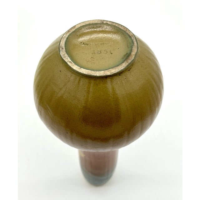 Ceramic Antique Sarreuguemines French Art Nouveau Pottery Vase - Hand Painted Gold Gild Floral Design For Sale - Image 7 of 9